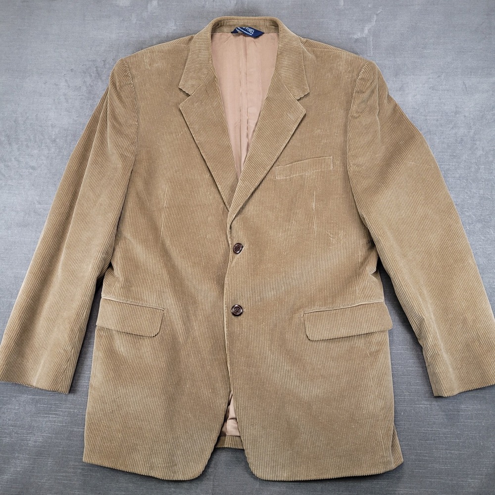 Stafford Mens Tan Corduroy Two Button Sport Coat Blazer Jacket 44L Long Camel